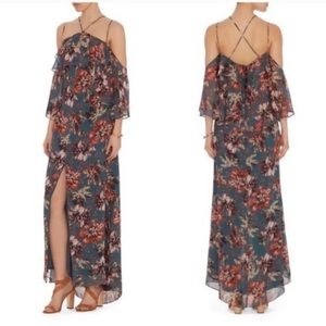 Intermix Blue Floral Aubrey Silk Maxi Dress / L